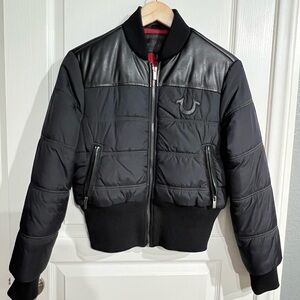 True Religion Black Bomber Jacket Quilted Design